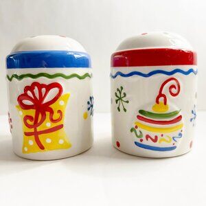 Holiday Salt & Pepper Shakers - White, Blue, Green & Red w/ Gift & Ornament